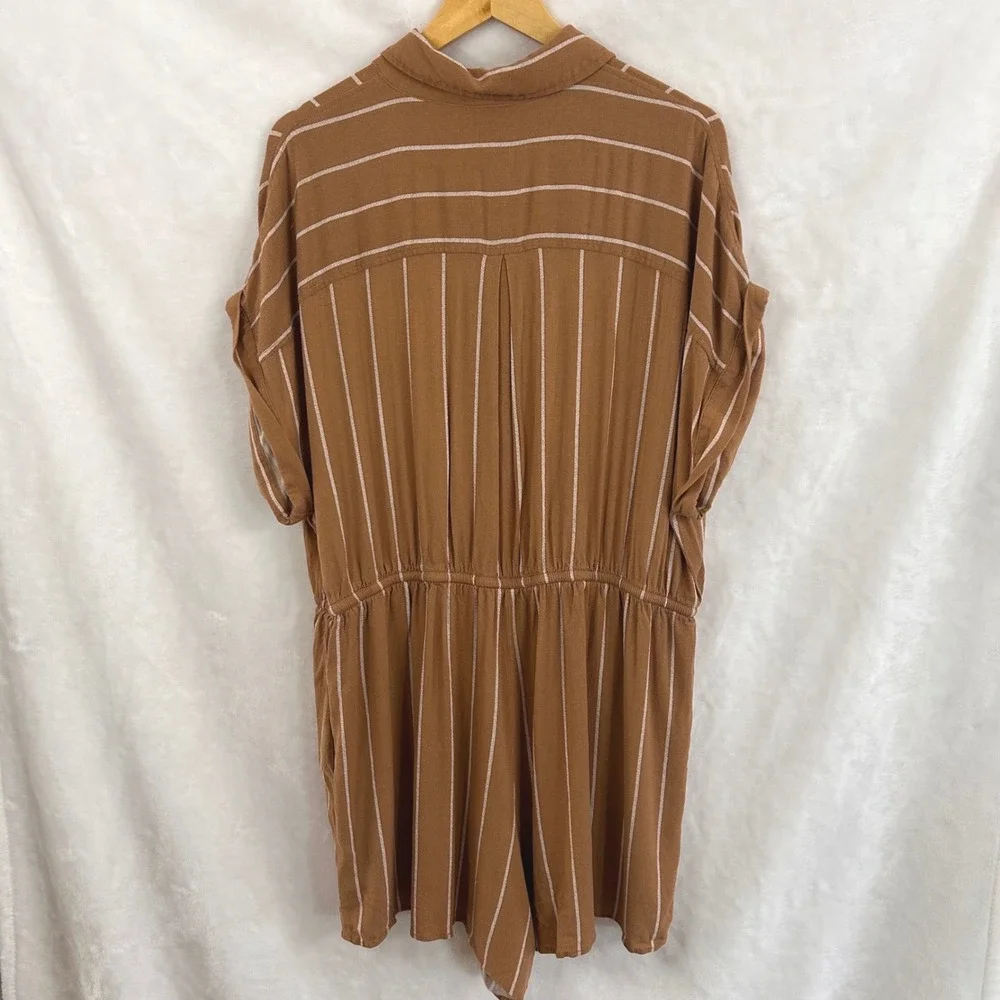 Torrid Brown White Striped Button Front Romper Women Plus Size 1 XL Short Sleeve - Picture 4 of 11